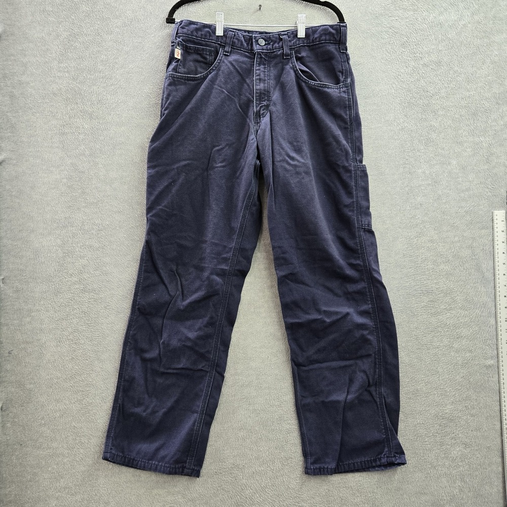 VINTAGE Carhartt FR Men Pants 32X30 Blue Carpenter Canvas FRB159 Baggy Y2K